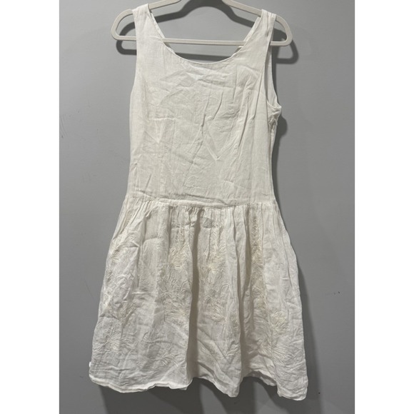 Sundance Dresses & Skirts - Sundance Sleeveless 100% Linen Embroidered Dress Womens 10 Ivory